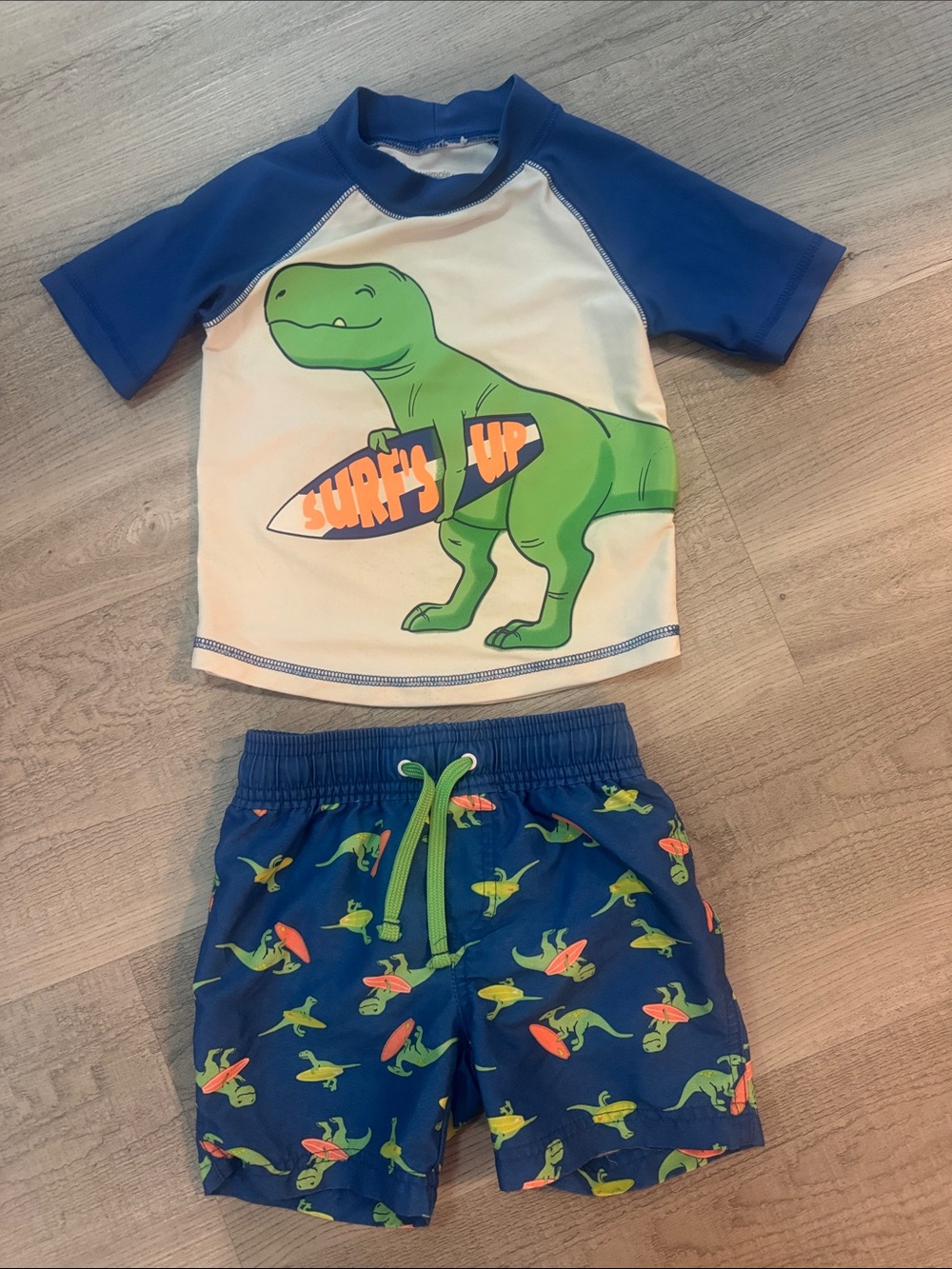 Carter's Blue & Green Dino Surf Rashguard Set